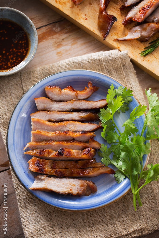 slice grilled pork with spicy sauce,thai food