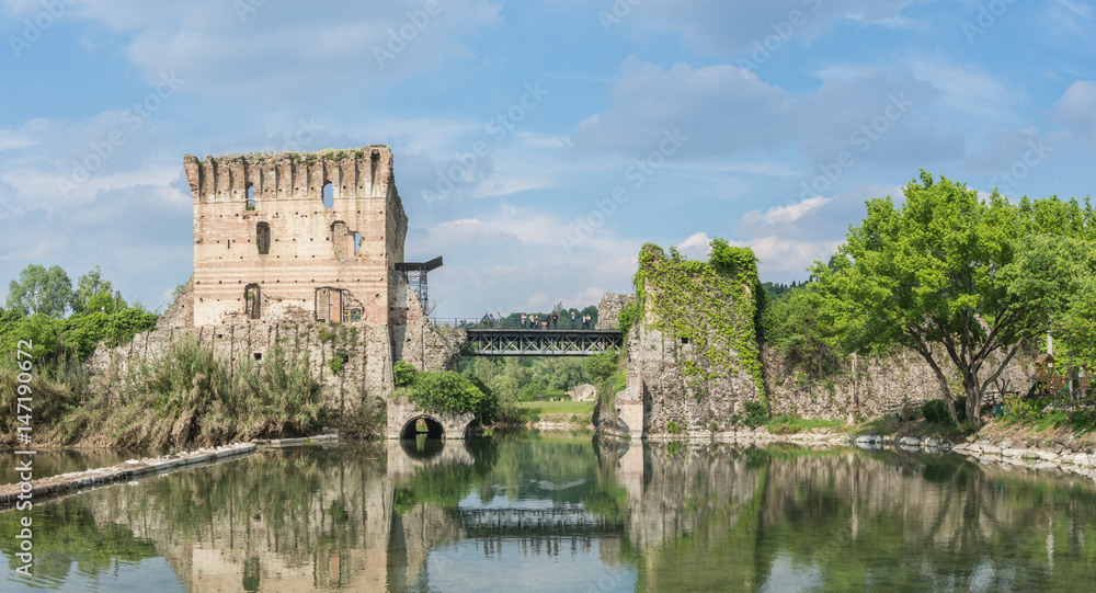 Borghetto, Valeggio sul Mincio, Verona, One of the most beautiful villages in Italy. Landscape to the old bridge