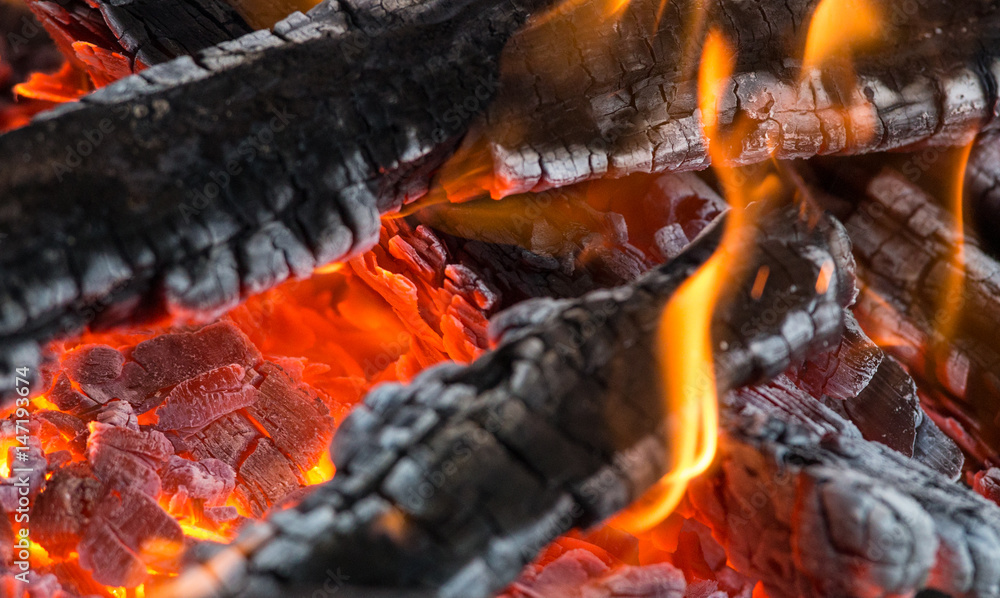 Texture of fire and flame, burning firewood Texture of fire and flame, burning firewood