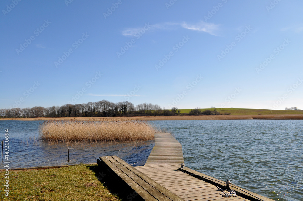 Naklejka premium Bootssteg, Bootanleger, Hafen von Grubnow, Lebbiner Bodden, Rügen