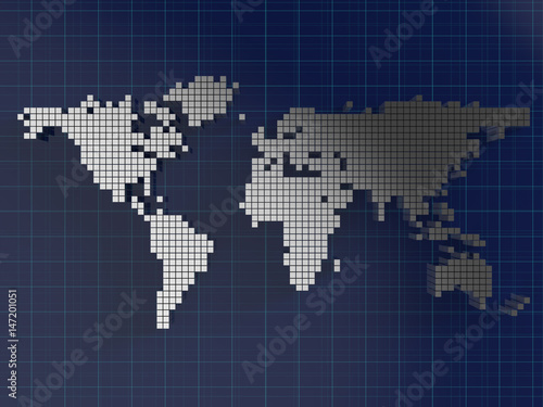 Modern world map Map in the box abstract world map.3D rendering