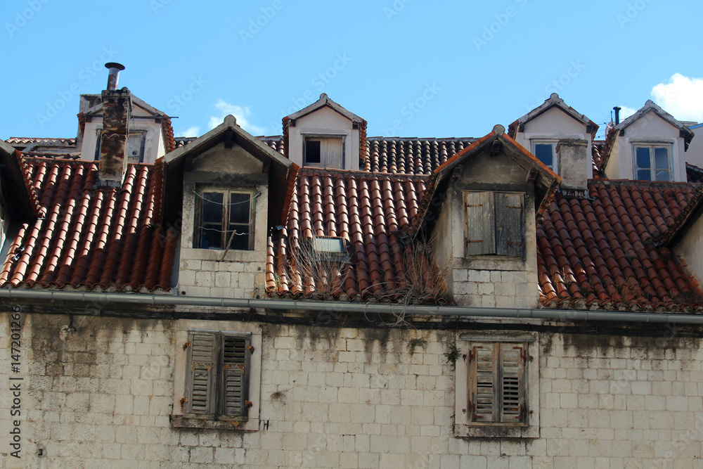 Windows in old town in Trogir, Croatia 