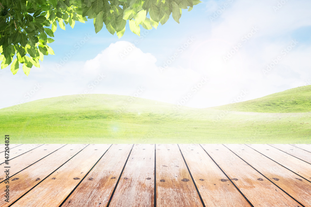 Empty wooden table with party in garden background blurred. Empty wooden table with party in garden background blurred.