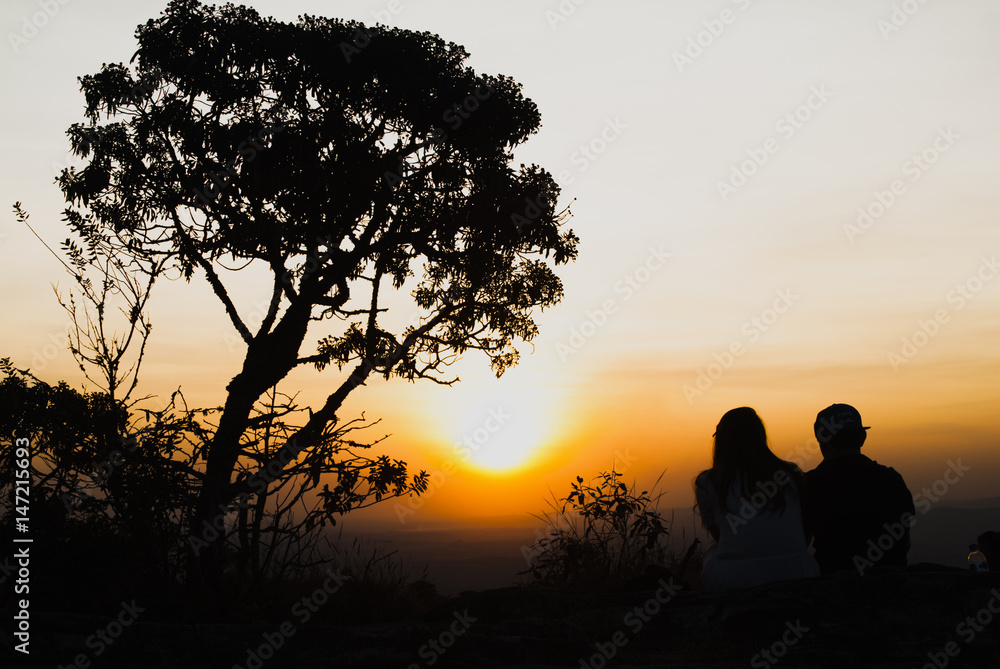 Couple silhouette at sunset in Brazil
