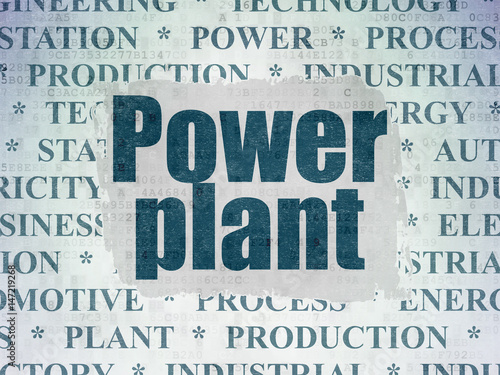 Manufacuring concept: Power Plant on Digital Data Paper background