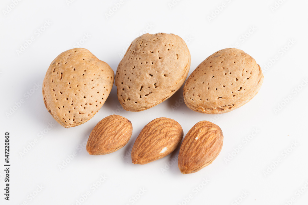 Whole almonds nuts isolated on white background Whole almonds nuts isolated on white background