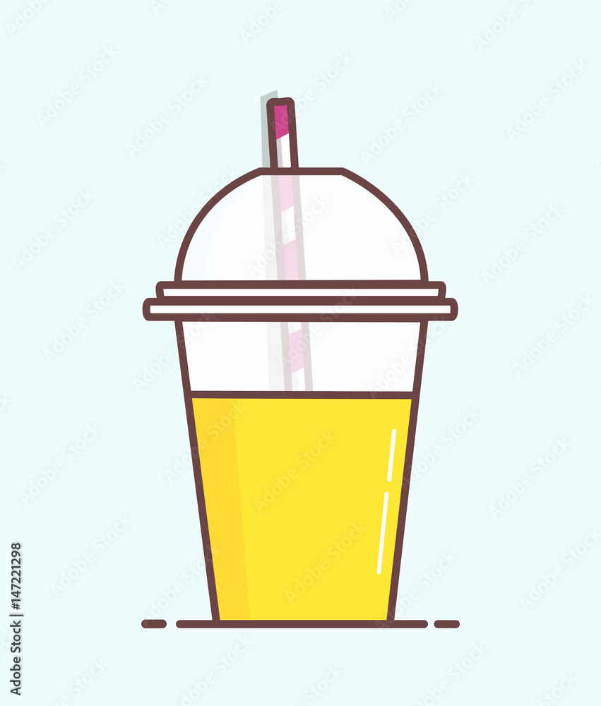 Animated Cartoon Plastic Orange Juice Cup with Straw in Minimalist Flat  Vector Isolated on Clear Light Blue Background Stock Vector | Adobe Stock