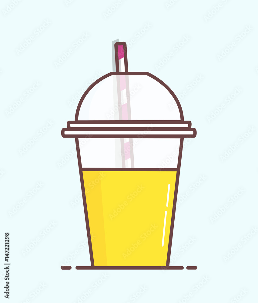 Animated Cartoon Plastic Orange Juice Cup with Straw in Minimalist Flat