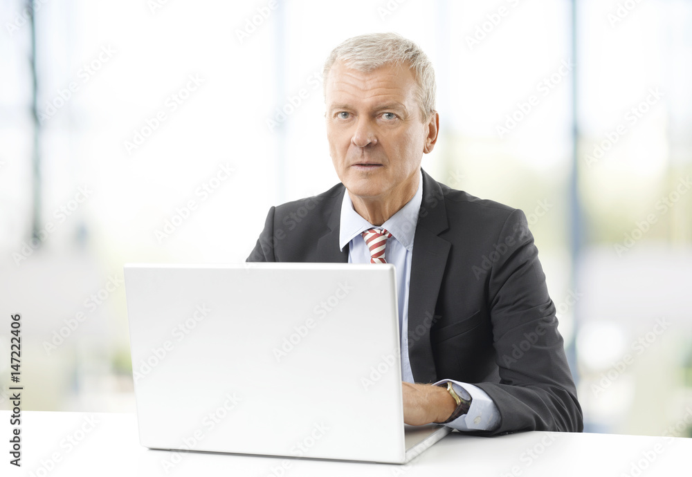 Professional financial man. Shot of a senior businessman working on laptop while sitting at office desk. Professional financial man. Shot of a senior businessman working on laptop while sitting at office desk.