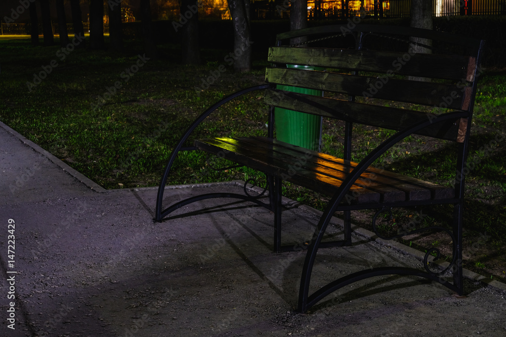 Bench in a night park

