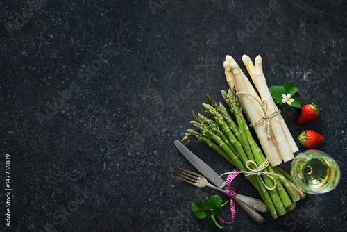 Fresh green and white asparagus photo