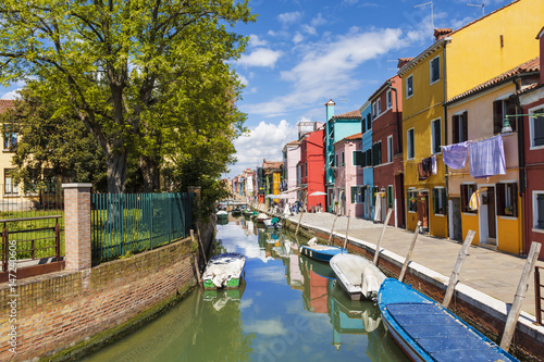 Bright colorful houses on Burano island on the edge of the Venetian lagoon. Venice  Italy