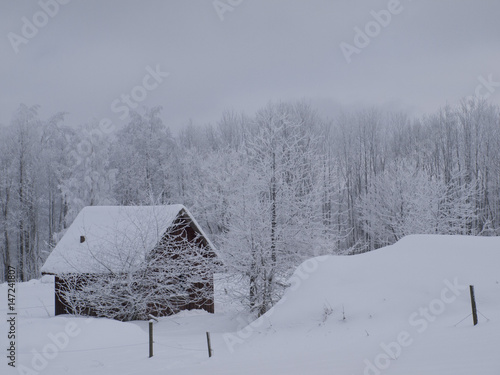 Eine Hütte im Winter photo