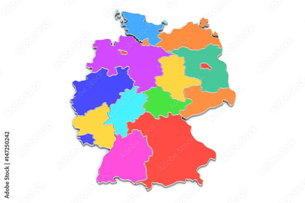 Colored map of Germany, 3D rendering