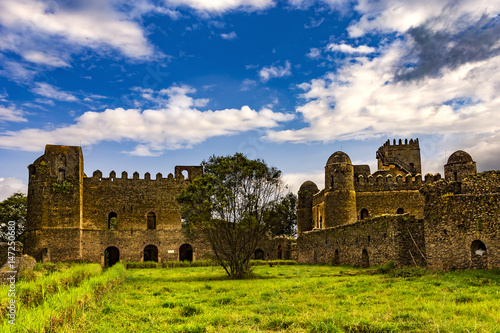 Obraz na płótnie Ethiopia, Gondar (Gonder). Royal Enclosure (Fasil Ghebbi) - Palace of Iyasu I and Fasilides castle (Fasil Gemb). Royal Enclosure is on UNESCO World Heritage List w salonie