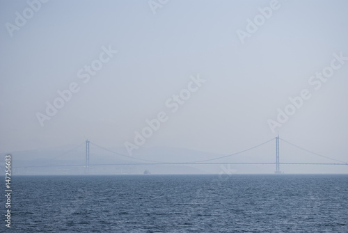 Osman Gazi Bridge at foggy day summer travel