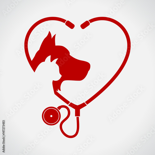 Cat and Dog. Red Heart. Veterinary symbol