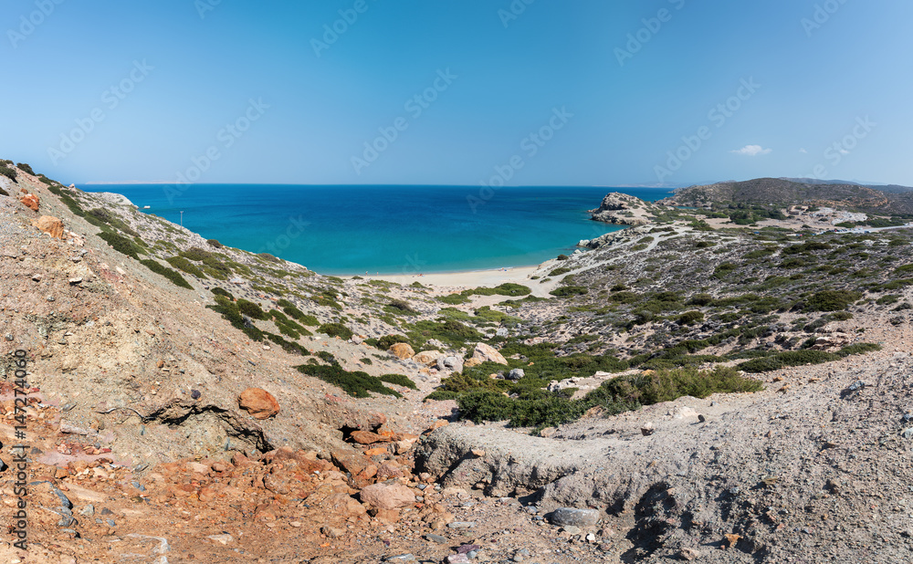 Coastline of Crete island with beautiful pebble beach on horizon