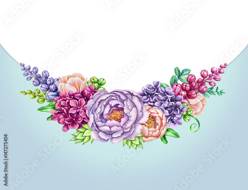 Fototapeta Naklejka Na Ścianę i Meble -  watercolor illustration, floral background, wild flowers, bouquet, invitation card template