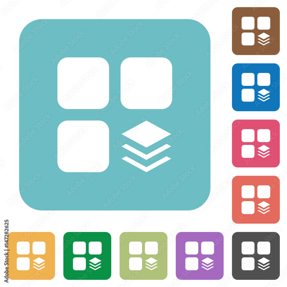 Multiple components rounded square flat icons Multiple components rounded square flat icons
