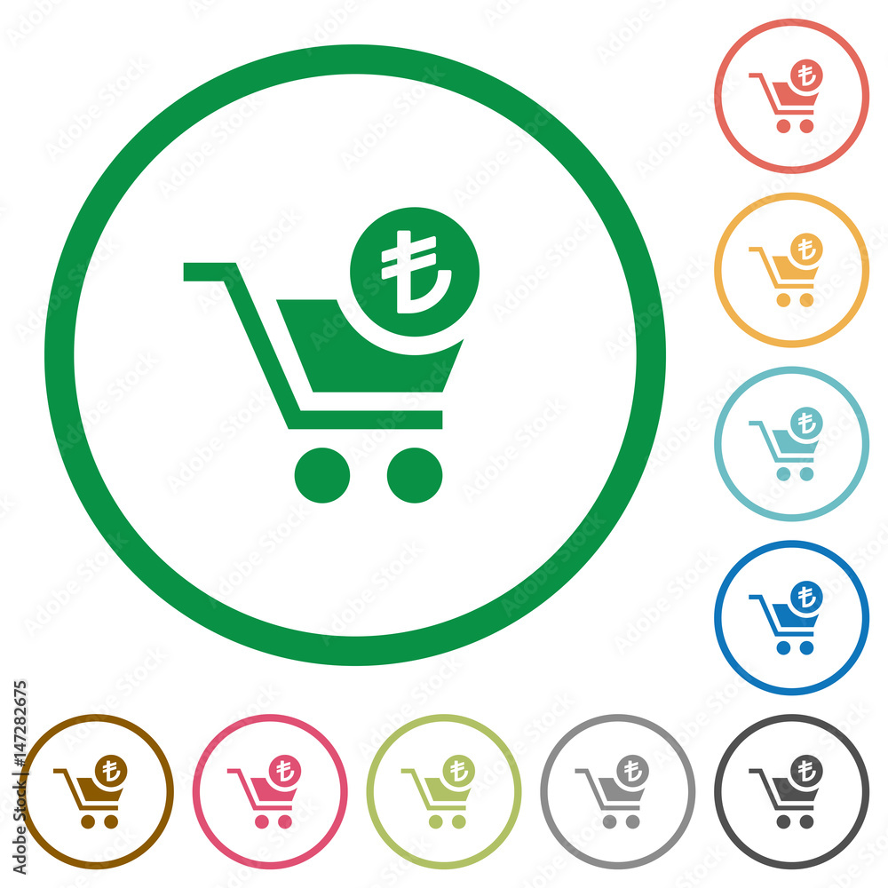 Checkout with Lira cart flat icons with outlines Checkout with Lira cart flat icons with outlines