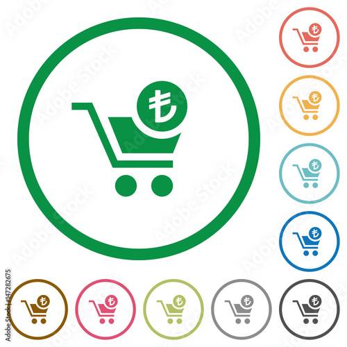 Checkout with Lira cart flat icons with outlines