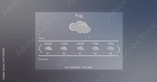 Modern Generic computer screen motion graphics app of a weather forecast - Fog photo