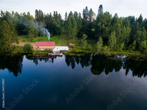 House by the lake, view from the air
