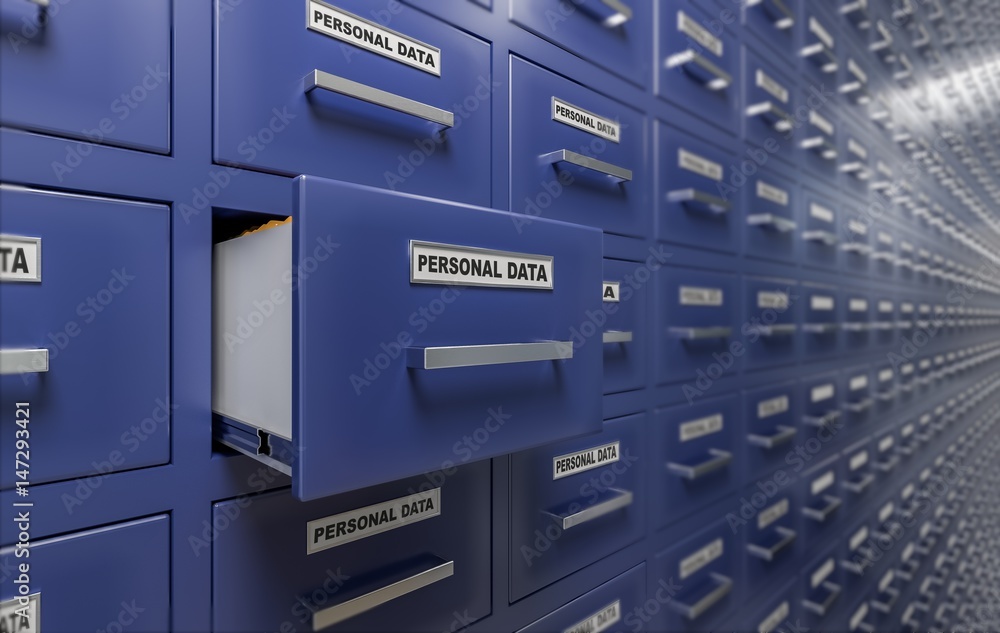 Personal data protection and privacy concept. A lot of cabinets with documents and files. 3D rendered illustration. Personal data protection and privacy concept. A lot of cabinets with documents and files. 3D rendered illustration.