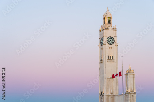 Close up of Clock Tower in Montreal at sunset