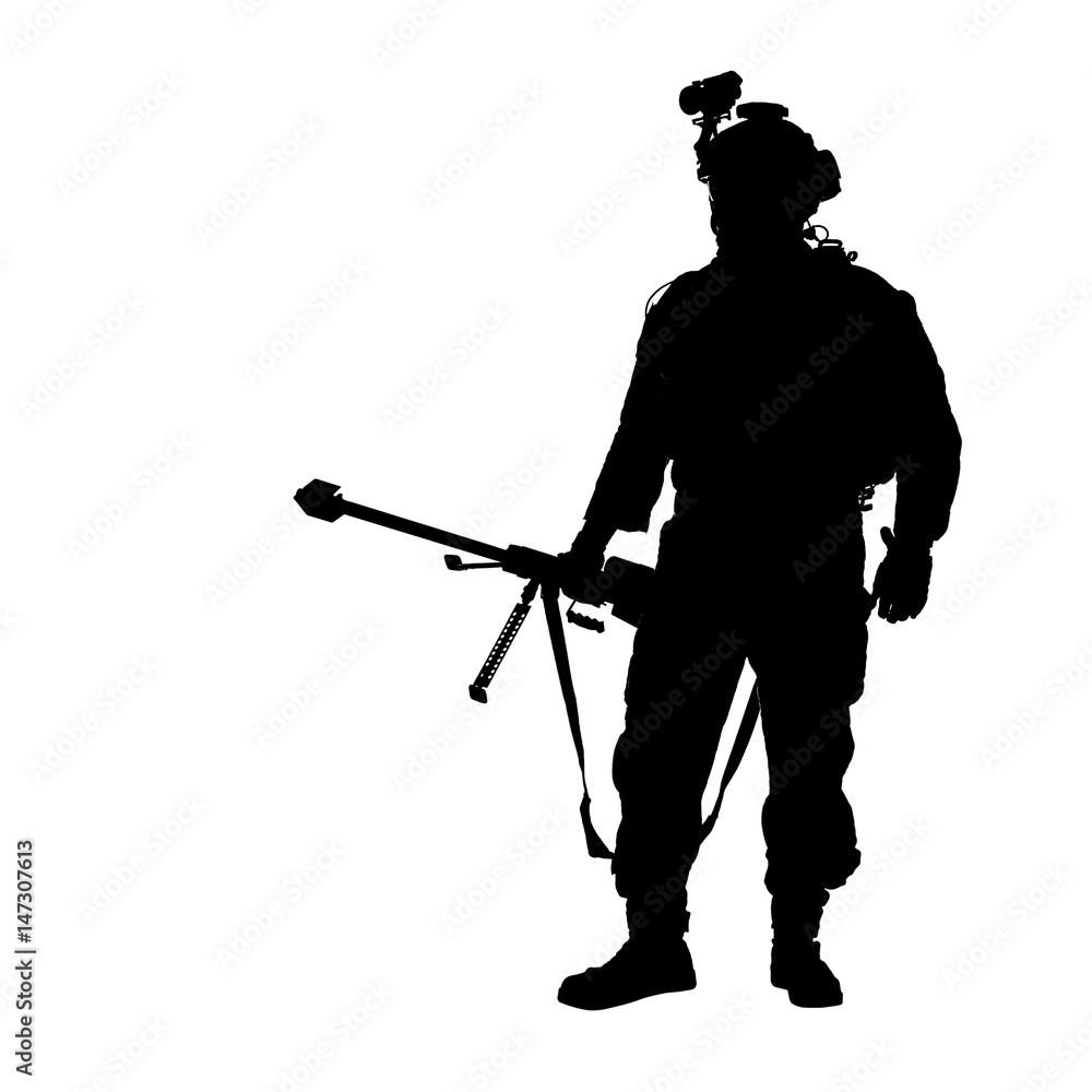 Security forces silhouette with weapon. Studio shot Security forces silhouette with weapon. Studio shot