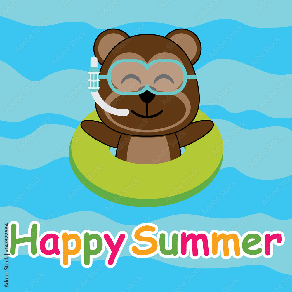Cute monkey is swiiming with swim ring on the beach vector cartoon, Summer  postcard, wallpaper, and greeting card, T-shirt design for kids Stock  Vector | Adobe Stock