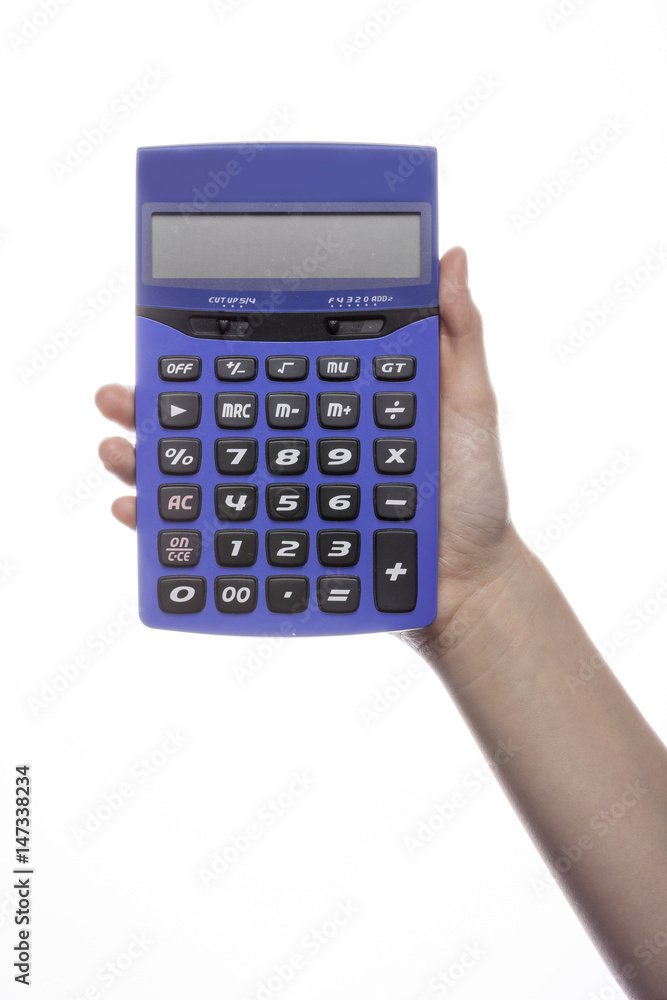 woman hand hold a calculator isolated white. woman hand hold a calculator isolated white.