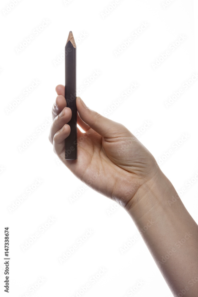 woman hand hold a pencil isolated white. woman hand hold a pencil isolated white.
