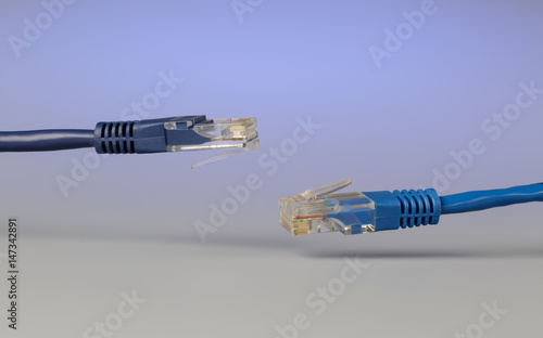 Close-up of two copper cable with plug rj45 photo