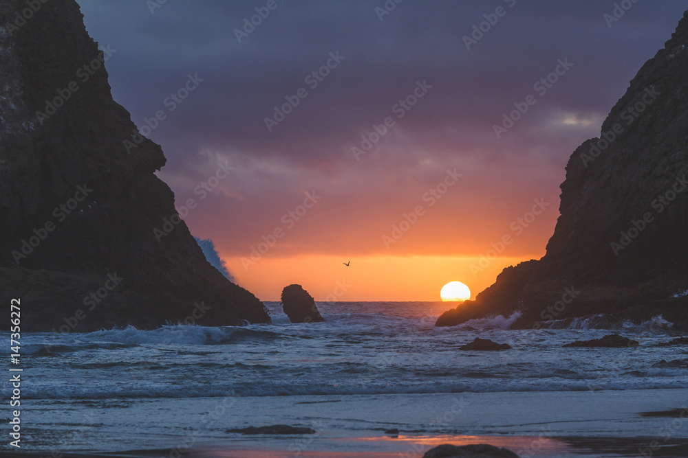 Rocky Pacific Coastline at Sunset
