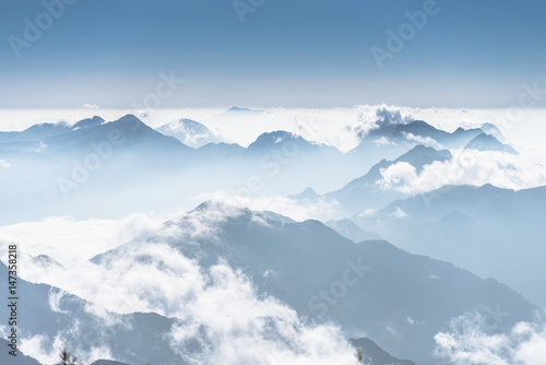 Beautiful mountain ridge in the clouds - Fansipan Mountain in Vietnam