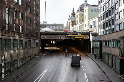 Photography Urban road with tunnel archway in Oslo, Norway