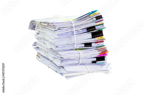 stack of papers on white background