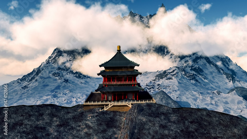 Canvastavla Sun temple - Buddhist shrine in the Himalayas 3d rendering