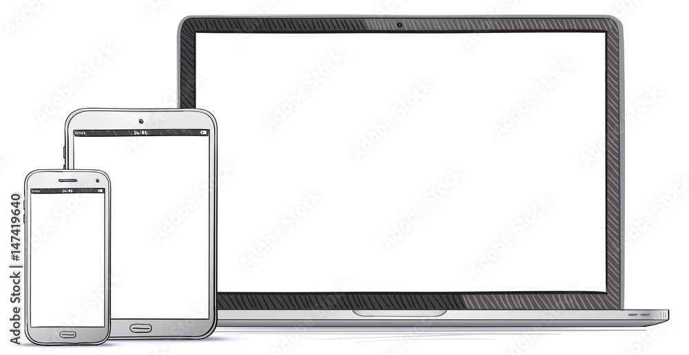Laptop, Tablet PC, Mobile Phone Hand Drawn Vector illustration. Laptop, Tablet PC, Mobile Phone Hand Drawn Vector illustration.
