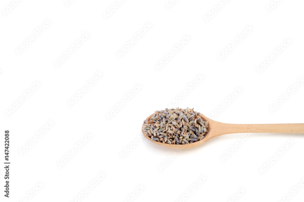 Isolated on white wooden spoon with lavender Isolated on white wooden spoon with lavender