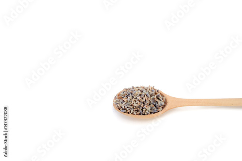 Isolated on white wooden spoon with lavender