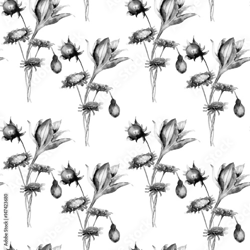 Seamless pattern with decorative wild flowers