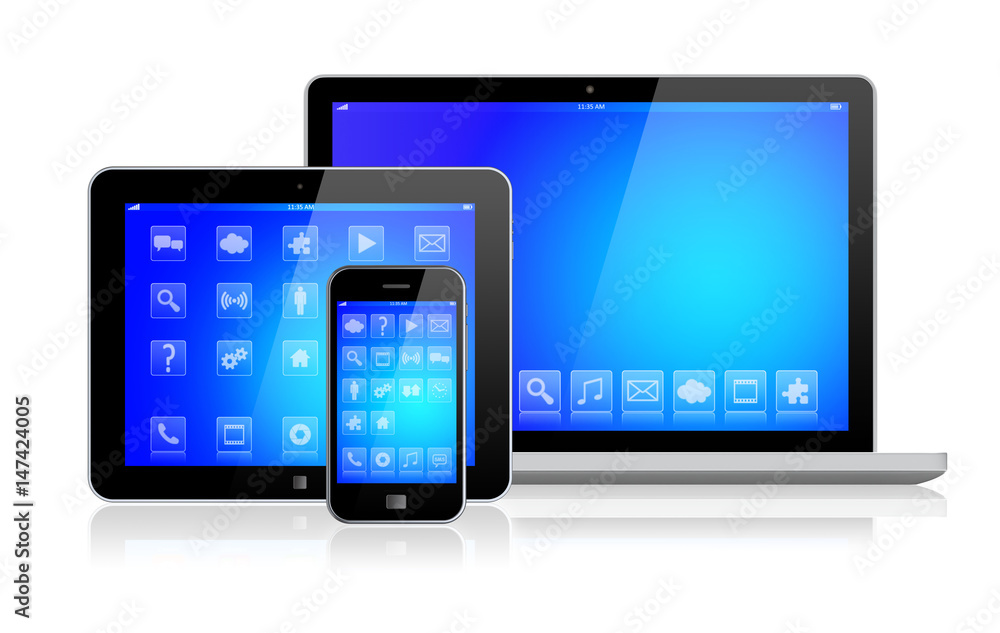 Laptop, tablet pc and smartphone Laptop, tablet pc and smartphone