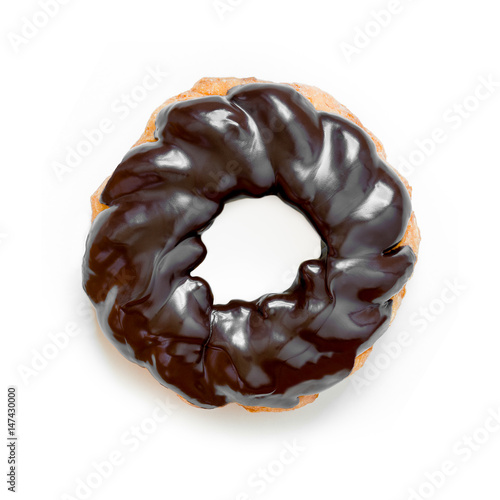 French Cruller Chocolate Donut or Doughnut, Isolated on White
