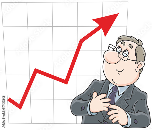 Businessman looking at his chart with growing indicators of business