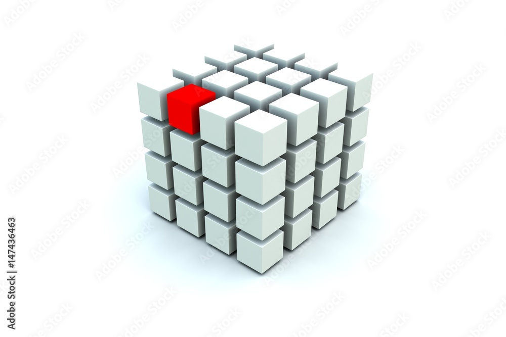 Fototapeta premium block chain red box unique white background 3d illustration