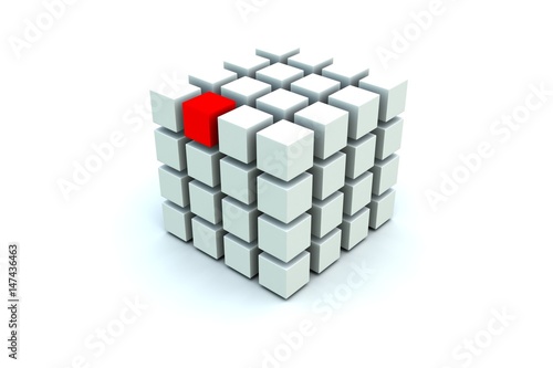 block chain red box unique white background 3d illustration