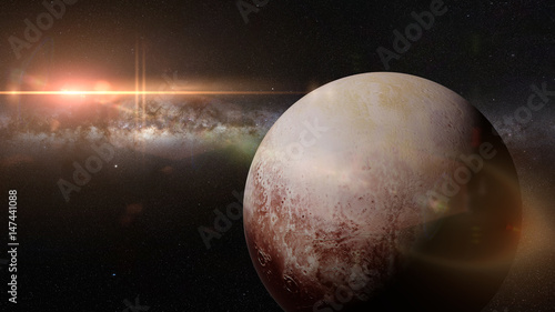 Fotografi dwarf planet Pluto in front of the beautiful bright Milky Way galaxy